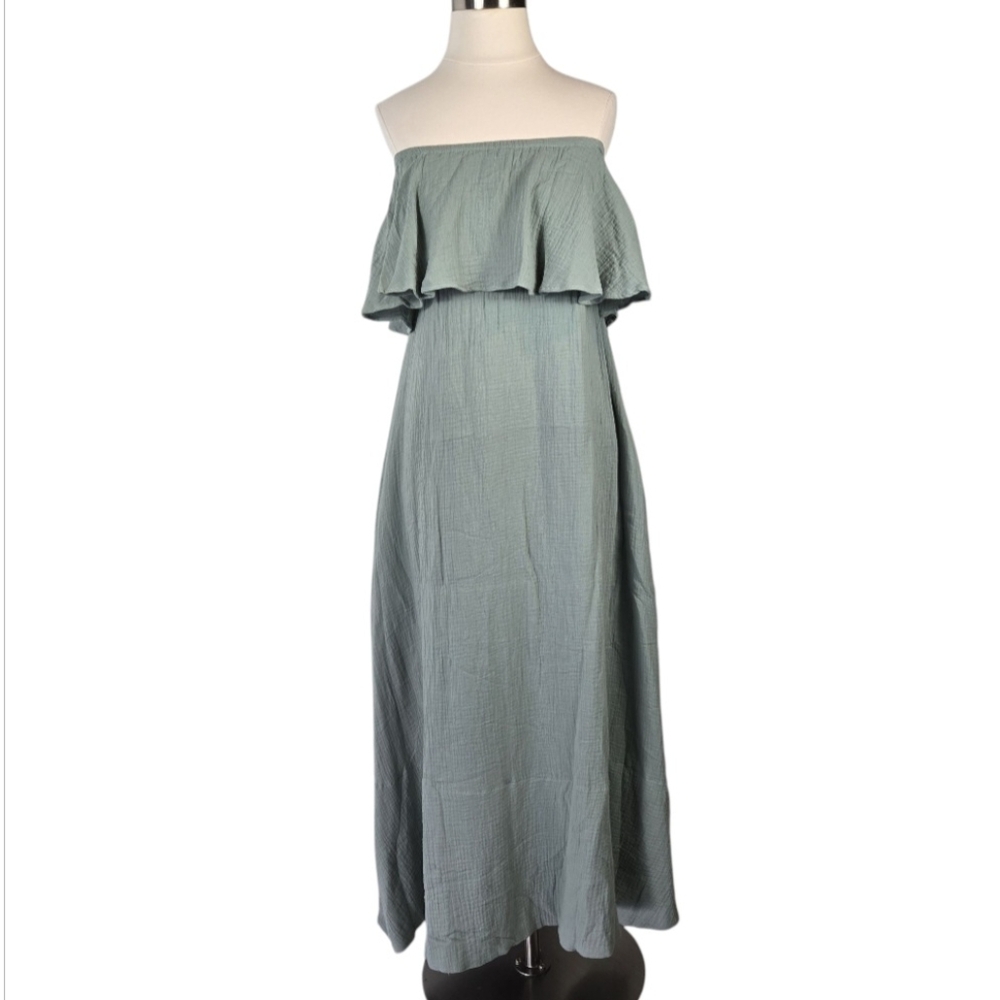 Pomander Place Tuckernuck Gauze Sage Mallorca Maxi Strapless Dress Size Small